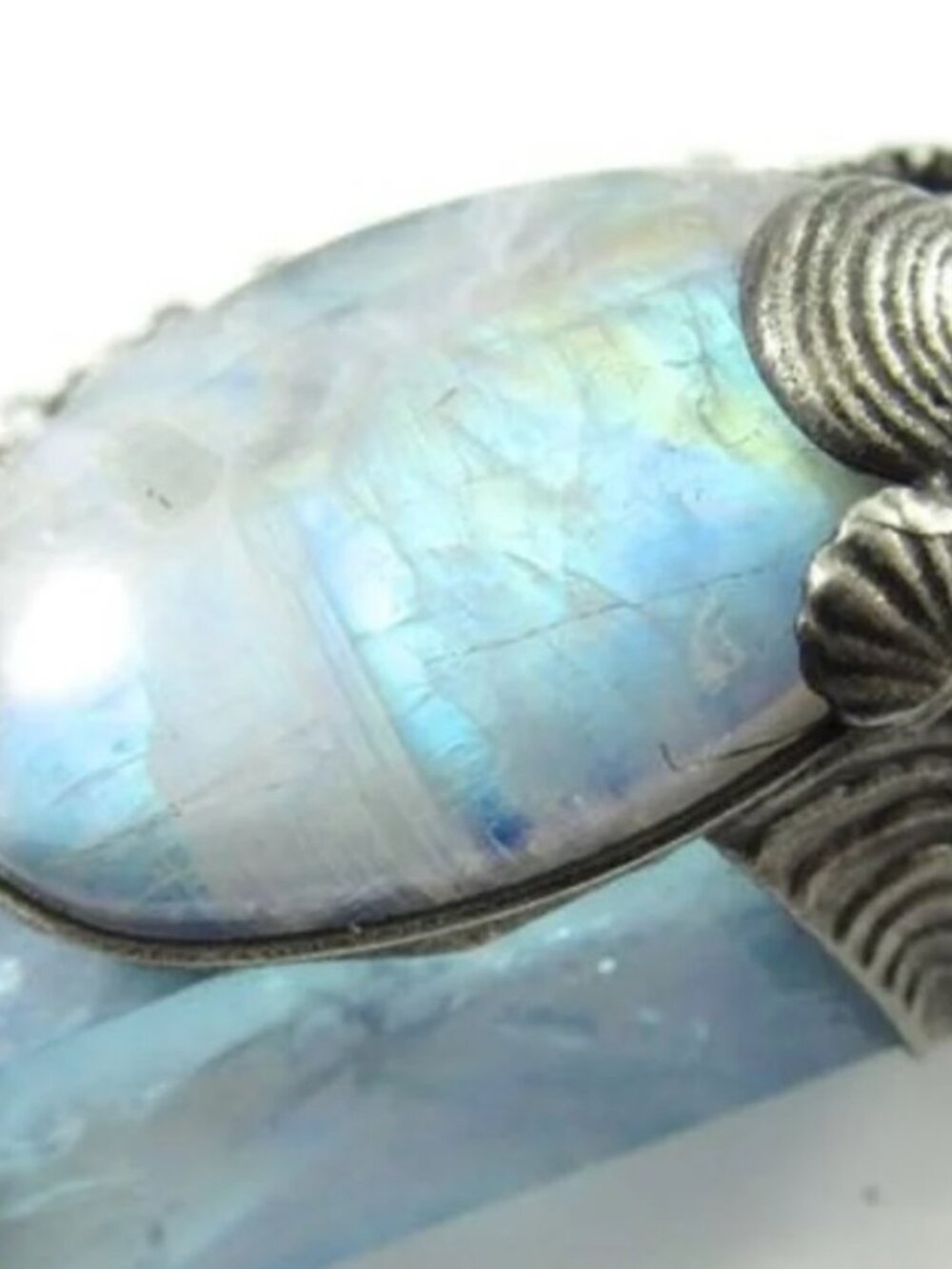 Huge Aqua Aura, Flashy Moonstone, Chrysocolla Crystal Pendant Talisman Necklace